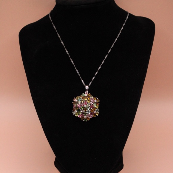 Sterling Silver Multi Tourmaline Necklace and Earrings set - Picture 1 of 4